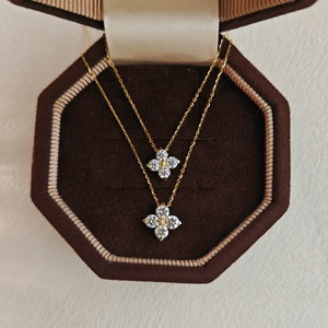 Collier trèfle à quatre feuilles plaqué or 18 carats avec diamants, chaîne porte-bonheur pour femme, cadeau - Product Image 2