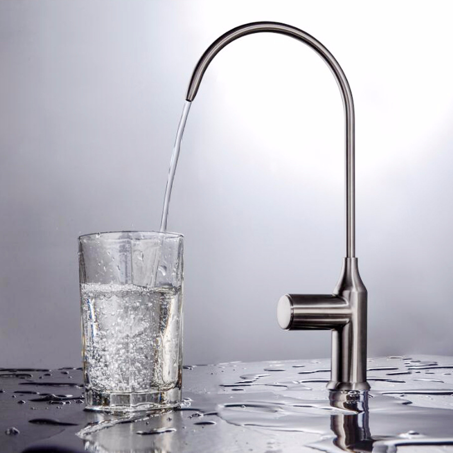 Single cold Kitchen 304 stainless steel brushed drinking water faucet water purifier faucet with button switch