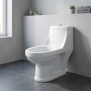 WC monobloc de luxe en céramique carrée, à évacuation verticale (P-trap), en porcelaine émaillée blanche, à poser au sol - Product Image 4