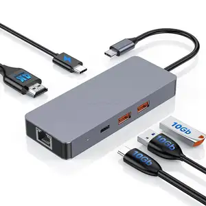 6-In-1 USB-C Hub Type C To HD USB 3.2 10Gbps PD 100W Adapter Computer And Pad Accessory