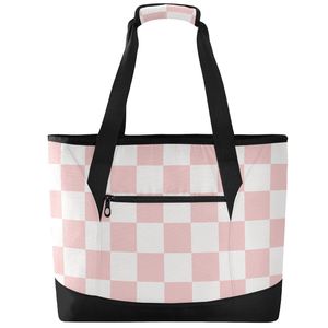 Sac isotherme de gros format à carreaux roses grande capacité pour femmes, idéal pour le déjeuner, les courses et les activités de plein air - Product Image 3