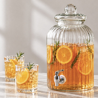Distributeur de boissons commercial en verre cannelé de 150 oz avec robinet, grand récipient à jus nervuré, vaisselle en gros OEM