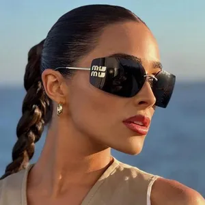 ¡Novedad de 2024! Gafas de sol cuadradas sin montura a la moda para mujer, gafas de sol elegantes de gran tamaño para mujer, gafas de sol de diseñador de marca de lujo