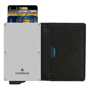 ที่ใส่บัตรอลูมิเนียม CardHoda ป้องกัน RFID กระเป๋าสตางค์ใบสั้น ดีไซน์มินิมอล ซับในผ้าแคนวาสสีดำ สำหรับทุกเพศ - Product Image 1