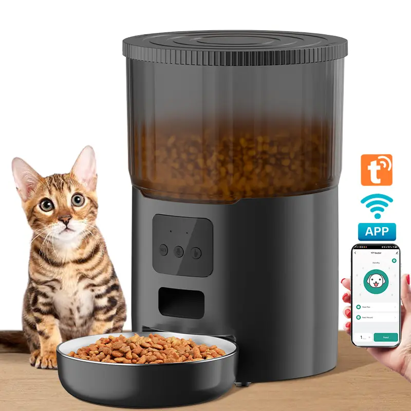 Alimentador automático para gatos de 4L, dispensador automático de alimentos secos con control por aplicación con cuencos de comida desmontables para gatos, perros grandes, múltiples mascotas