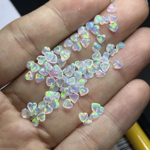 Small Size 4x4mm Heart Shape White OP534 Flat Back Cabochon Synthetic Opal Loose Gemstone