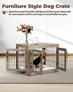 Cage à <span class=keywords><strong>chien</strong></span> multifonctionnelle avec lit confortable, style meuble, cage à <span class=keywords><strong>chien</strong></span> en bois, table d'appoint - Product Image 2