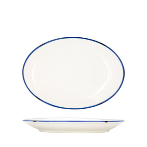 Piatto Ovale Piatto 22x16cm Bianco con Bordo Blu - Product Image 3