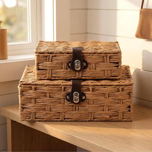 Handmade Woven <b>Storage</b> <b>Basket</b> Rectangle Medium <b>Large</b> Flip Top Organizer For Toys And Sundries - Product Image 1