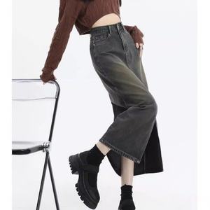 Faldas de Talla Grande para Mujer 2023, Falda Vaquera Larga de Mezclilla con Borlas y Abertura Lateral, Estilo Vintage, Cintura Media - Product Image 5