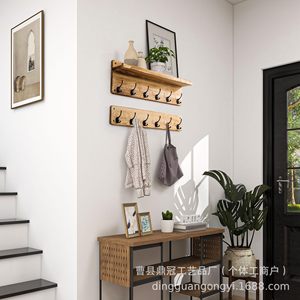 Wooden Wall Mounted Coat Rack With <b>Shelf</b> 6 <b>Hooks</b> Storage Organizer For Entryway Hallway Doorway - Product Image 2