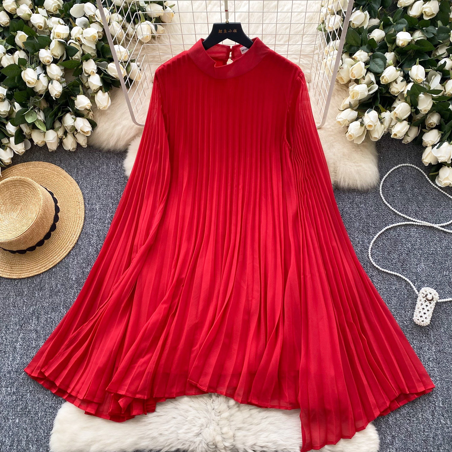 chinese dress ladies DouBCQ Women's Casual Short Sleeve Flowy Pleated Loose Dresses with Pockets  (0-Black, S) at Amazon Women's Clothing store main image 1