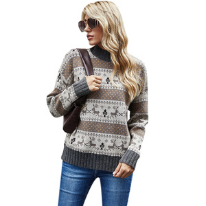 2020 Renne hiver <span class=keywords><strong>Amazon</strong></span> Souhaite Jacquard Vacances <span class=keywords><strong>De</strong></span> Noël <span class=keywords><strong>Pull</strong></span> col roulé à manches longues <span class=keywords><strong>pull</strong></span> <span class=keywords><strong>pull</strong></span> Pour Les Femmes - Product Image 1