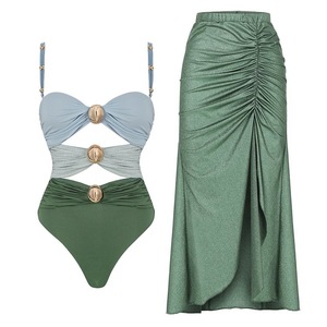 Popular Designs Summer Bodysuit Beachwear With <strong>Cover</strong> <strong>Ups</strong> Skirts Women Two Piece <strong>Swimwear</strong> Swimming Suit - Product Image 4