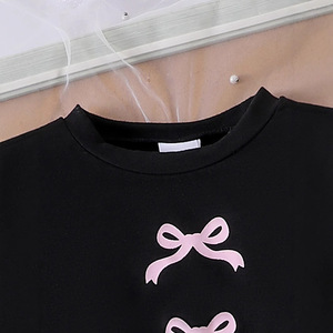 Conjunto de Verano para Niña Estilo Europeo y Americano, Camiseta de Algodón <span class=keywords><strong>con</strong></span> Estampado de Lazo y Manga Corta Negra y Vestido Tutú <span class=keywords><strong>con</strong></span> Volantes - Product Image 4