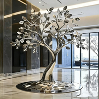 Sculpture d'arbre en fil de fer inoxydable moderne, figurine en forme de fleur, art métallique pour jardin extérieur, décoration de paysage pour hôtel et villa