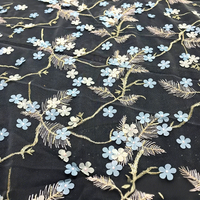 Gaun Mini Bermotif Bunga Dua Warna dengan Sulaman Laser Motif Ranting dan Bunga, Bahan Rajut Mesh 100% Poliester