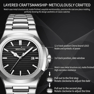 Orologio da <span class=keywords><strong>Uomo</strong></span> <span class=keywords><strong>Classico</strong></span> alla Moda con Cinturino in Acciaio Inossidabile, Quadrante Quadrato, Movimento al Quarzo, Impermeabile, con Luce Notturna e Data - Product Image 5