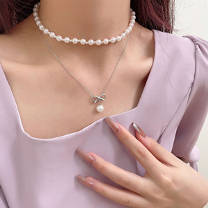 หยินรุ่ยไท่ S925 สร้อยคอไข่มุกเงินแท้พร้อมจี้โบว์สำหรับผู้หญิงโซ่กระดูกไหปลาร้าเครื่องประดับสวมใส่ทุกวัน - Product Image 3