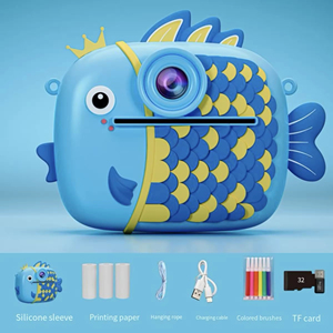 Fotocamera Digitale per Bambini a Forma di Pesce, 1080HD, Doppia Fotocamera, Multifunzione, con Carta per <span class=keywords><strong>Stampa</strong></span>, Regalo di Natale, Mini Fotocamera per Bambini - Product Image 6