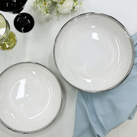 Assiette Ronde en Céramique Blanche Brillante avec Bord Argenté, Plateau à Steak pour Plats Occidentaux, Logo Personnalisé pour la Maison - Vente en Gros Usine