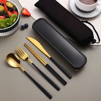 Ensemble de couverts portables en acier inoxydable, cuillère, fourchette, couteau et baguettes, pour voyage, camping, bureau