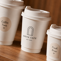 Gobelets à café en papier biodégradables à double paroi de 12 oz avec logo personnalisé, couvercles et design en relief pour boissons chaudes, café, restaurant, vente en gros
