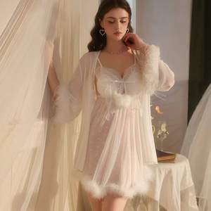 Lencería Erótica Sexy con Encaje Bordado Transparente y Bata, Camisón para Mujer en Oferta - Product Image 1