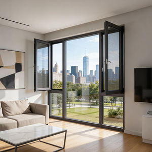 Ventana Abatible Moderna <span class=keywords><strong>de</strong></span> Aluminio y Acero Inoxidable con Doble Vidrio para Interiores, Biombo para Apartamentos - Product Image 2
