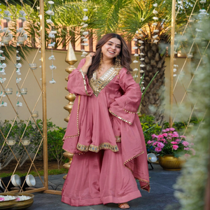 Pink Silk Soft Chinon Embroidered Solid Shawl with Mirror Work Traditional Indian Pakistani Women's Wear Spring Summer Daily Use - Product Image 2