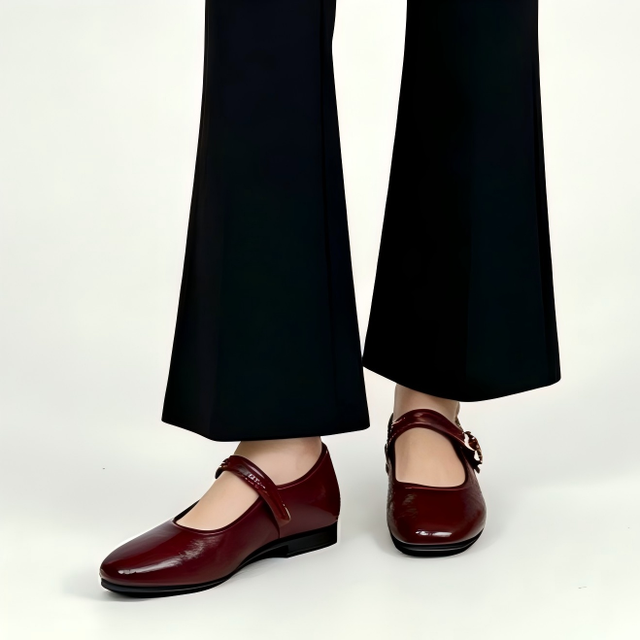 Simple Light Weight Square-Closed-Toe Flat Women Shoes,Adjustable Single Strap Design,Low Top Cover Heel Flat Work Shoes Red