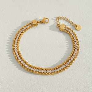 Vente en gros de bracelets à chaîne en plaqué or 18 ct, bracelets de perles en forme de cœur, bijoux en acier inoxydable, étanches pour cadeaux - Product Image 6