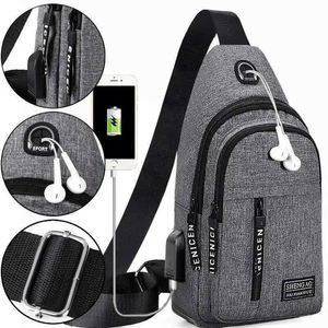 M0572 Fashion Chest <b>Bag</b> Cheap Fanny Pack <b>Men</b> Crossbody <b>Bag</b> with USB Charging and Headphone Hole Outdoor <b>Sports</b> Phone Waist <b>Bag</b> - Product Image 1
