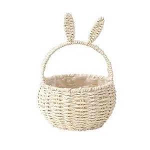 Kingwillows Cesta de regalo tejida a mano Linda oreja de conejo en forma de cesta de flores de Pascua hecha a mano para vacaciones al por mayor
