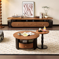 Ensemble table basse et meuble TV rond vintage Quanu DW1360, table basse de style vintage pour salon