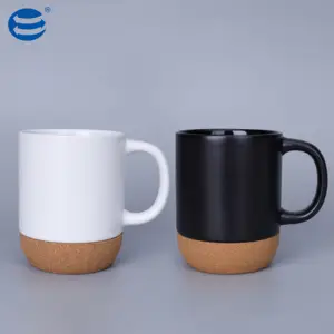 Custom nordic matte black cork base coffee mug ceramic cup with wooden insulated cork bottom