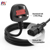 Cable de Alimentación CA de 3 Pines Estándar del Reino Unido, Fabricado en China, con Conector C13 para PC, Enchufe Eléctrico con Clavija del Reino Unido