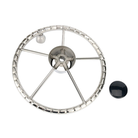 FOYO Acier inoxydable de qualité marine 304 à 5 branches 25 °   Volant avec bouton de commande et capuchon central noir, axe conique de 3/4 pouces