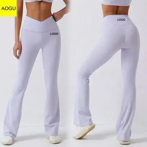 Venta al por mayor de entrenamiento personalizado de pierna ancha V cintura Leggings Mujeres Flare Yoga Pantalones