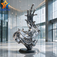 Grande sculpture ondulée moderne en acier inoxydable poli miroir pour hall d'hôtel, place commerciale et art paysager extérieur