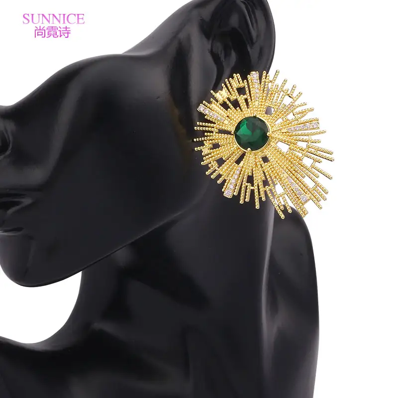 Sunnice, nuevos accesorios de moda, Zirconia cúbica, joyería dorada, mujer, Italia, 18K, chapado en oro, compromiso, pendientes grandes