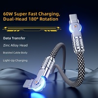 NOUVEAU Câble de données USB-C en alliage d'aluminium avec rotation à 180 degrés, charge rapide 100W 3A, tressé TPE/PVC/Nylon, Type C 2m, avec lumière LED pour ordinateur