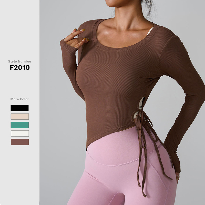 Custom New Tight Yoga Long Sleeve Side Tie Women's Fitness Clothing T-Shirt Slim Breathable Running Sports Tights for Women
