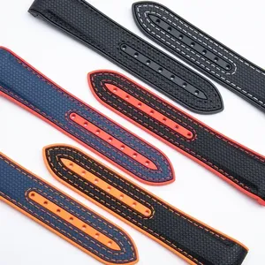 Nouveau bracelet de montre en caoutchouc liquide 20mm 22mm pour Ome-ga Sea-master 300 Planet Ocean 600 Extrémité incurvée <span class=keywords><strong>Noir</strong></span> Orange Moonwatch - Product Image 4