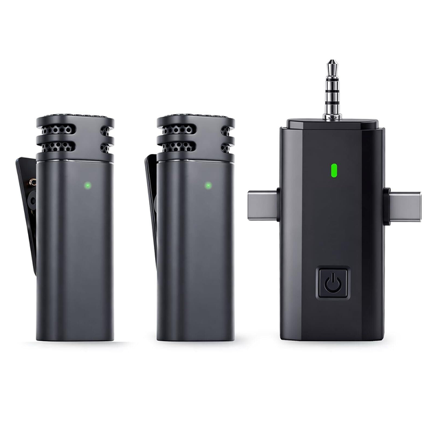 3-in-1 Mini Microphones Wireless 2.4G Lavalier Microphone with AI Noise Reduction Type C IPhone/Android 12H Battery