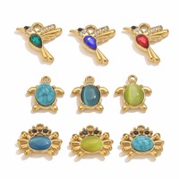 Breloques d'été plaquées or avec strass colorés en forme de tortue, crabe, oiseau et animaux pour la fabrication de bijoux, colliers et bracelets