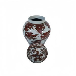 Pot en céramique de Jingdezhen peint <span class=keywords><strong>à</strong></span> la main avec motif de bambou rouge, <span class=keywords><strong>vase</strong></span> en <span class=keywords><strong>porcelaine</strong></span> vintage pour la décoration de la maison - Product Image 6