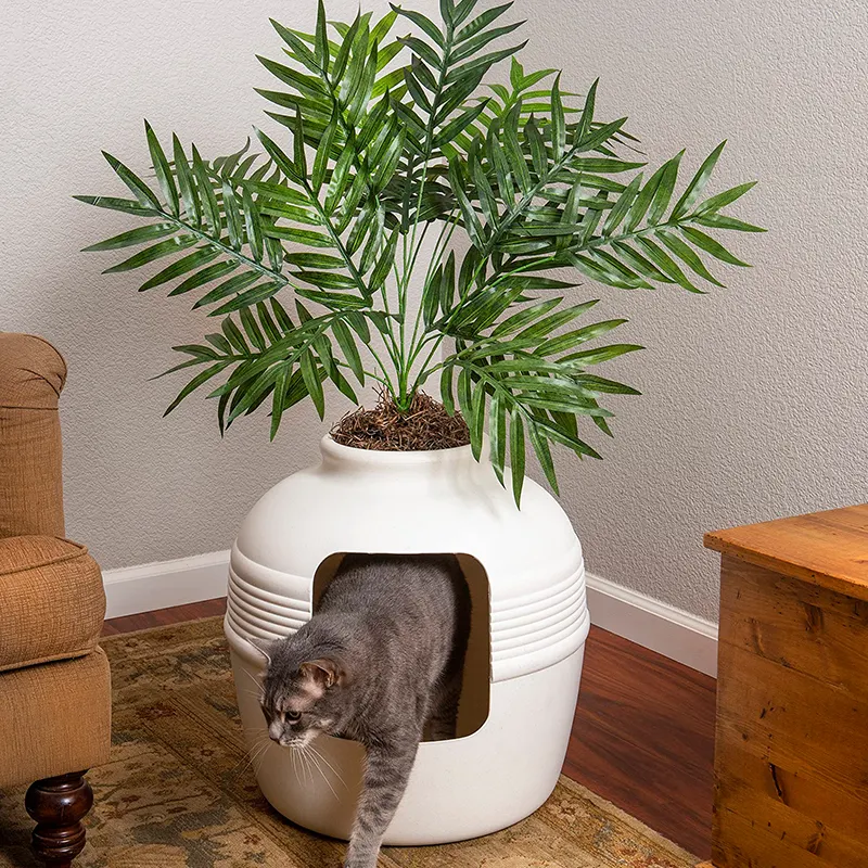 Petdom kotak sampah kucing pembersih besar plastik, kotak sampah tersembunyi desain Toilet tanaman dalam ruangan dekorasi hewan peliharaan