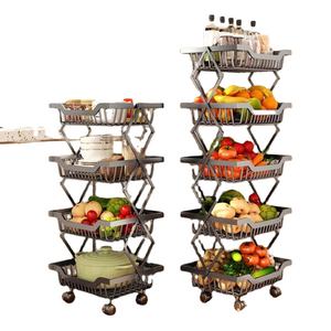 Rangement mobile au sol <span class=keywords><strong>Étagère</strong></span> <span class=keywords><strong>de</strong></span> cuisine multicouche pliante pour légumes et fruits <span class=keywords><strong>Étagère</strong></span> <span class=keywords><strong>de</strong></span> panier avec rouleaux mobiles - Product Image 1