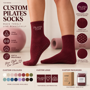 Chaussettes de yoga antidérapantes à logo personnalisé brodé, avec bord côtelé, faible MOQ, conception gratuite, emballage OEM personnalisé - Product Image 1